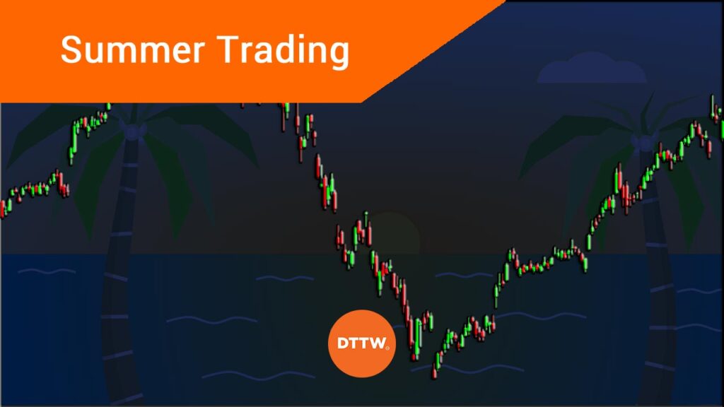 summer trading, a chart with a beach in background